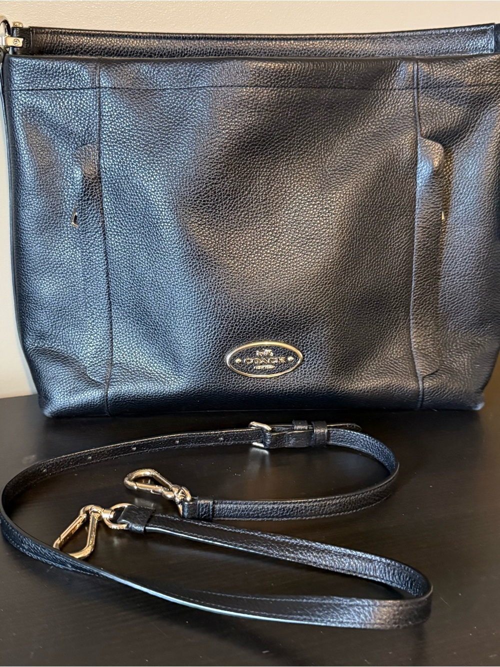 Coach Black Pebbled Leather Crossbody with Gold Logo